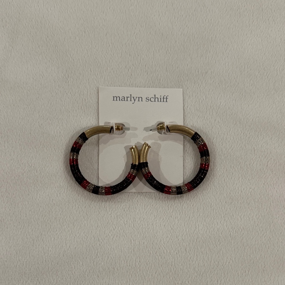 Marlyn Schiff Bronze, Gold and Red Hoop Earrings. Brand New LSE4700 F34